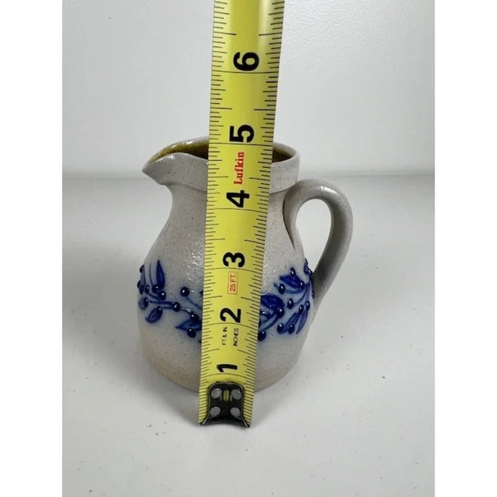Salmon Falls Stoneware 2001 Small Pitcher Creamer Blue Berry Vine Salt Glazed NH